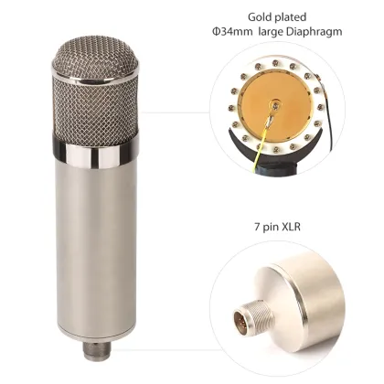 Professional Studio Condenser Tube Microphone - Large 34mm Diaphragm for Metal Recording