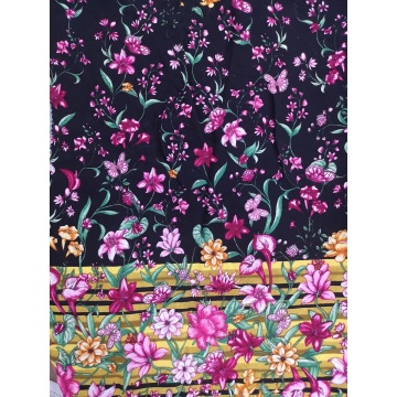 Border Flower Rayon Challis 30S Air-jet Printing Fabric