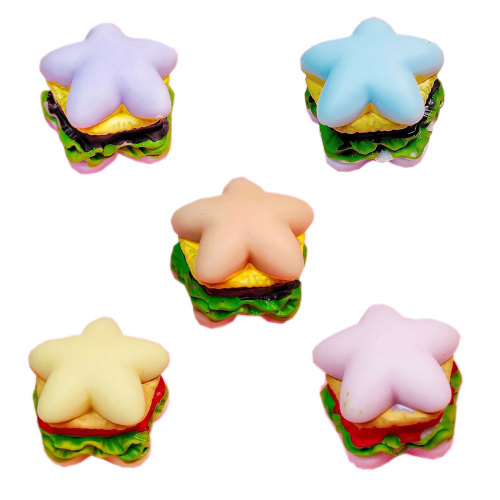 Kawaii Resin Hamburger with Star Charms Simulation Food Miniature DIY Dollhouse Kitchen Play Toys Handmade Accessories