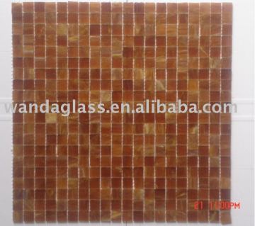 stained glass mosaic, brown chips, colorful, titles