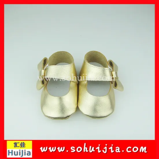 2015 Latest wholesale custom all kind of gold bow moccasins flat baby shoes 0-3 months
