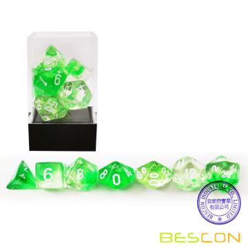 Bescon Crystal Grass Juego de dados de polietileno de 7 piezas, Bescon Juego de dados RPG poliédrico Crystal Grass