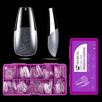 Soak Off Long Coffin Full Cover Nail Tips Artificial Fingernails