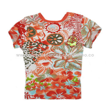 Girls' Lovely Casual T-shirt (Cotton, AOP), Customized Colors and Sizes Welcomed