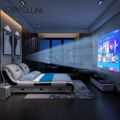 Modern Smart Leather Bed King/Queen Size with Multifunctional Luxury Features