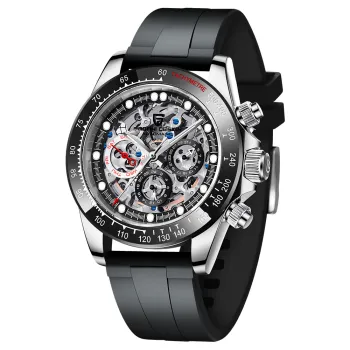 Men's Multi-functional Automatic Mechanical Watch with Hollowed Movement and Steel Band