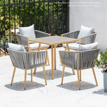 Hand-Made Rattan Woven Rope Garden Chair and Table Set for Patio and Restaurant