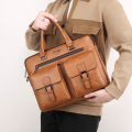 Мужская кожаная двойная zip портфель мессенджерный сумка для ноутбука