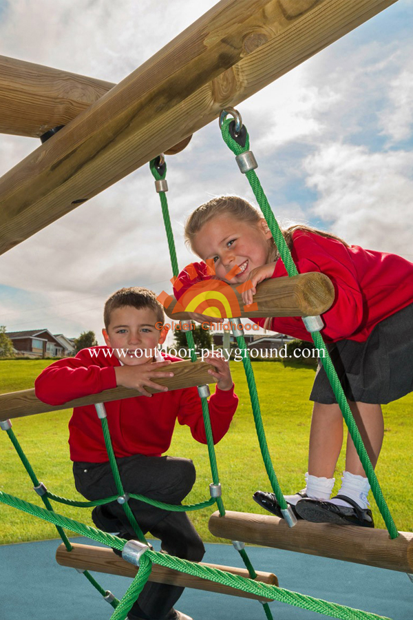 children's playground wooden climbing net structure