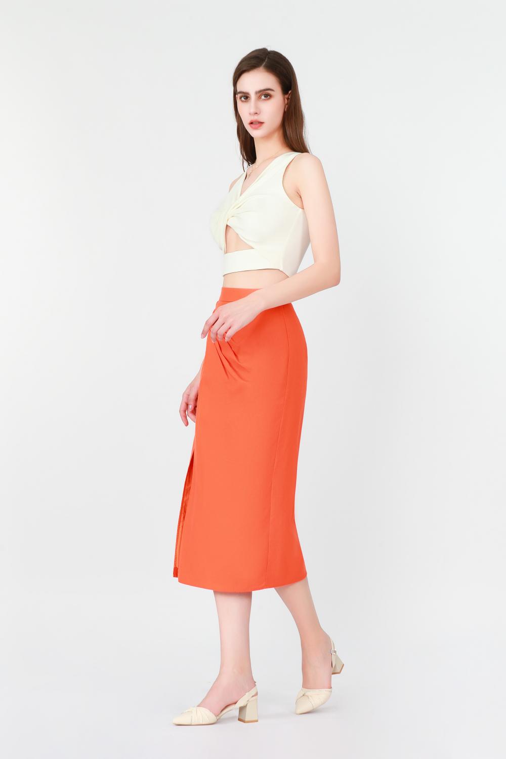 Pleated Pencil Skirt with a Side Slit