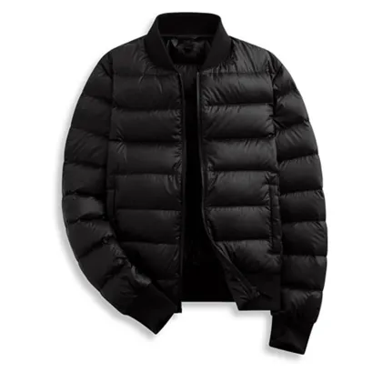 Black Puffer Ribbed Down Jacket Mens