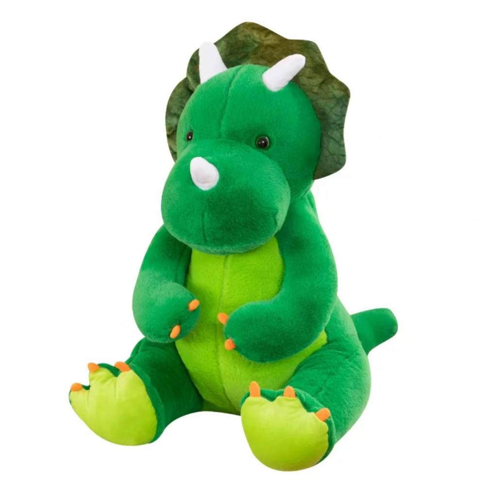 Green sitting Triceratops dinosaur plush toy