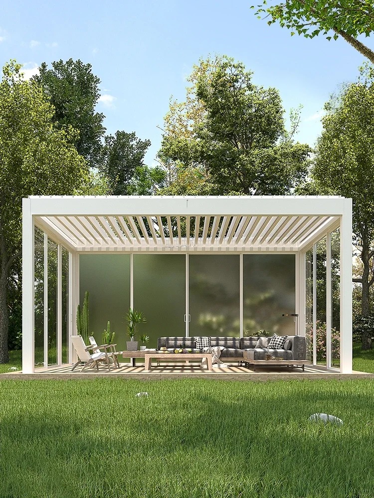 Aluminum Pergola Covered With Motorized Louvered Roof