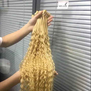 100% unprocessed virgin Remy human hair 6d hair extension Top Quality cuticle aligned Russian curly Blonde 6D hair extensions