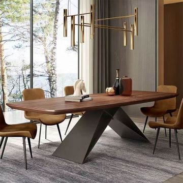 High-end Walnut Wood Dining Table Set for 8 People