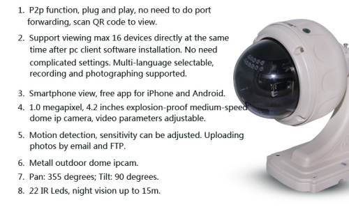 300K Pixel  PTZ outdoor camera for Free DDNS