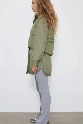 Autumn New Ladies Stand Collar Green Vest Jacket