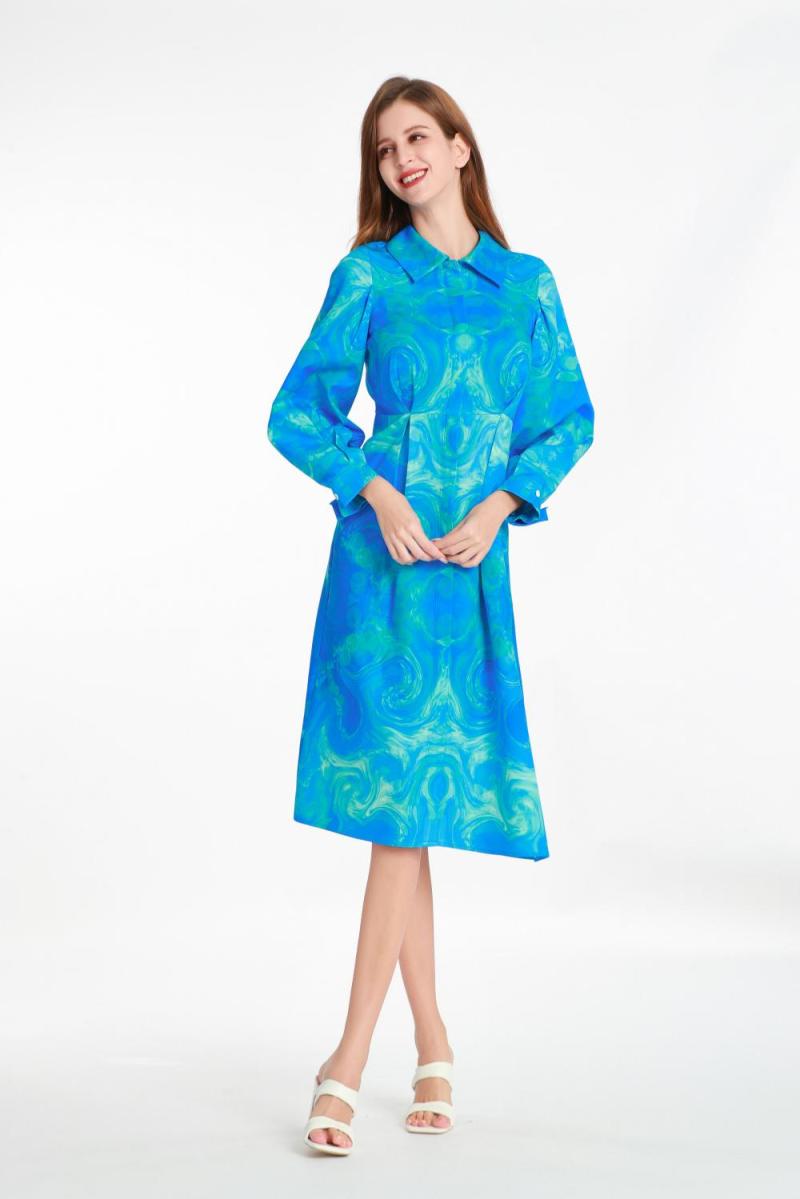 Shirt-style Long Sleeve Printed Dress