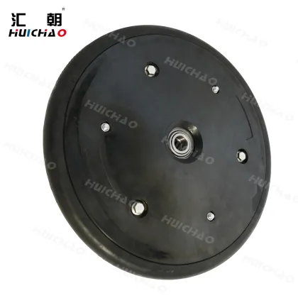 Rubber closing wheel assembly for John Deere