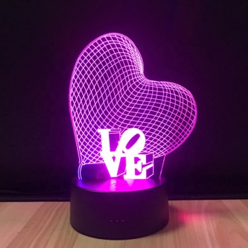 3D Love Heart Lamp - LED Optical Illusion Night Light with European Plug and 3 Color Changing