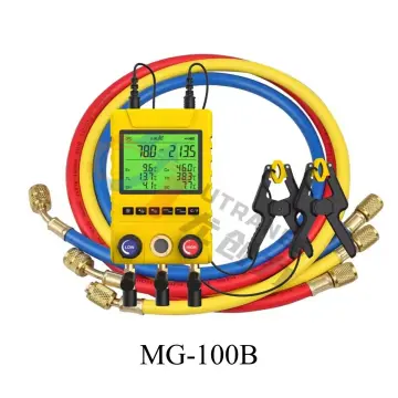 Utranee MG-100B Digital Manifold Gauge with Temperature Clamps and Refrigerant Hose