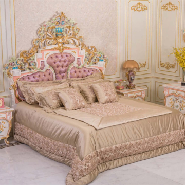 French Classical Retro Solid Wood Bed Antique Gold Leaf Bedroom Furniture