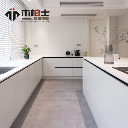 Armário de cozinha minimalista em forma de L