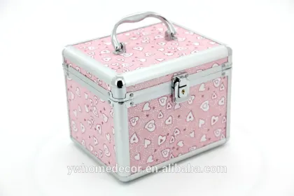 Shining pink ser of 3 cosmetic box with handle