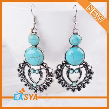 Classic Accessories Double Round Turquoise Stones Heart Earrings