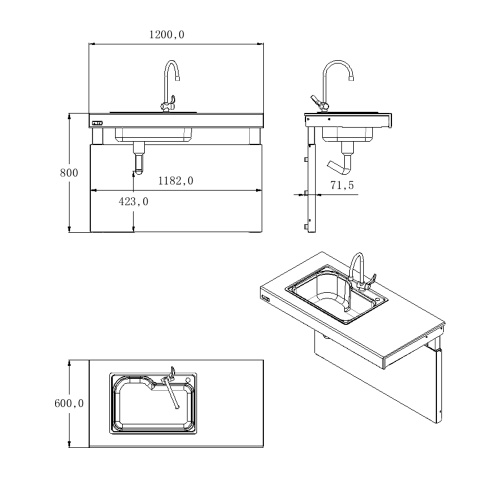 Portable Barrier Free Kitchen Sink for Disabled