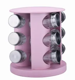 20-jar pink revolving spice rack with glass bottles