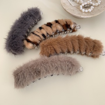 Leopard Print 13cm Plastic Plush Ponytail Hair Clamp