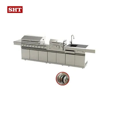 Customized Made Gas BBQ Grills Cabinet Outdoor Kitchen with Wine Cooler