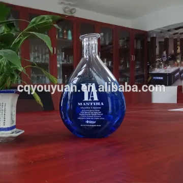 Flat Clear Big Whiskey Bottle 750ML Glass Bottle Blue