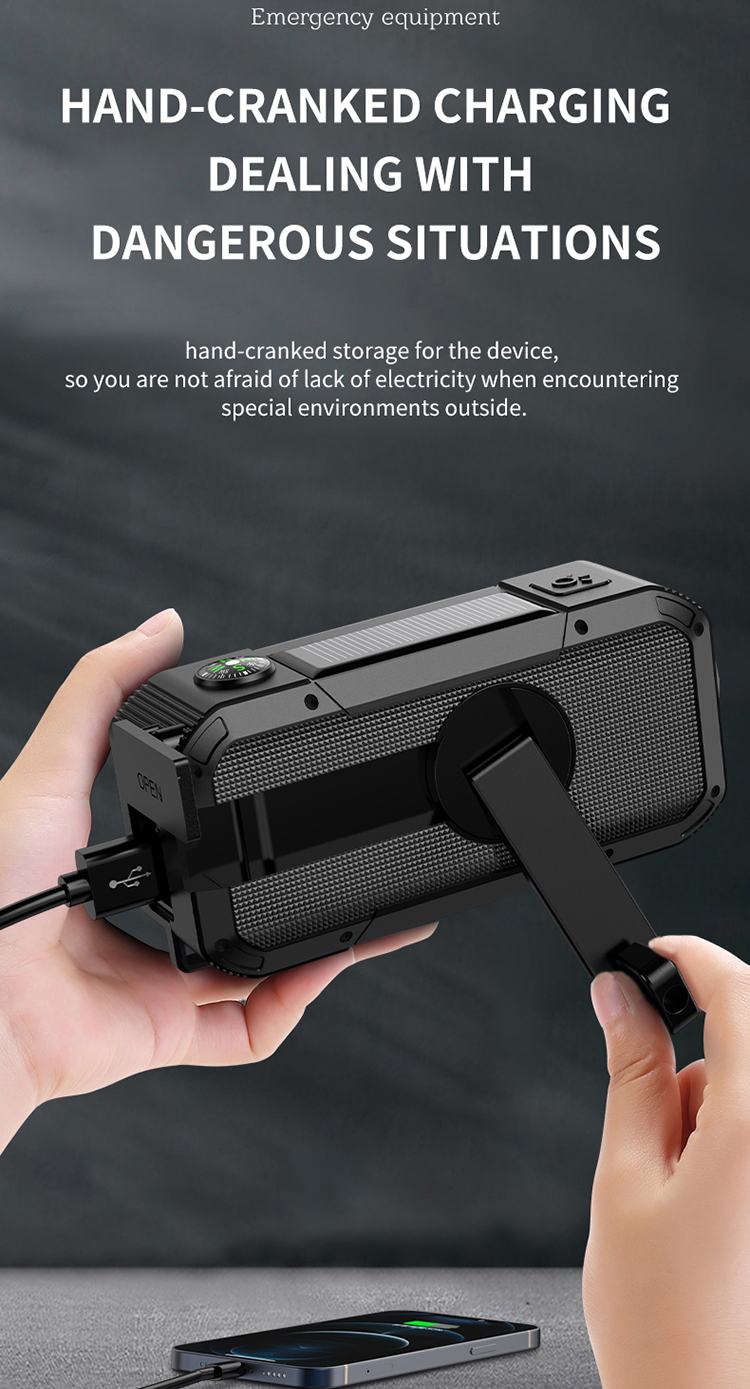 Hand crank power radio speaker