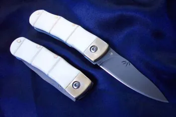 sand blast finish blade pocket knife w,bone and brass handle