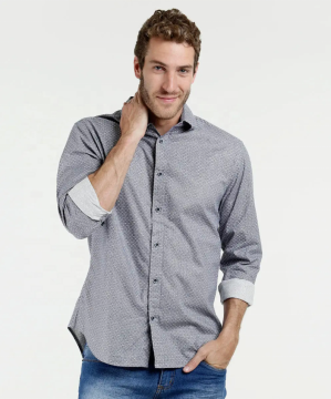 Camisa de vestir de hombre estampada manga larga 100% algodón