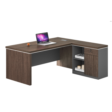 Mesa de gerente em forma de L com gabinete lateral