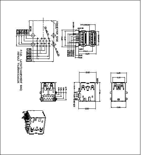 U3AFR03 USB 3.0 A Type Receptacle Double Angl