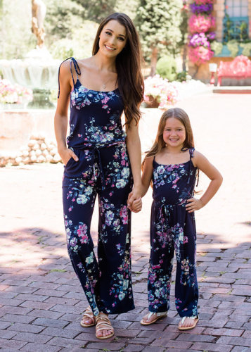 Family Matching Outfits Mother and Daughter Boho Beach Summer Sleeveless Floral Jumpsuit Flower Romper Mommy and Me Clothes