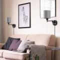 Swing Arm Wall Lamps with Grey Linen Lampshade