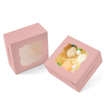 Environmental Friendly Pink Transparent Window Small Cake Box for Weddings and Parties