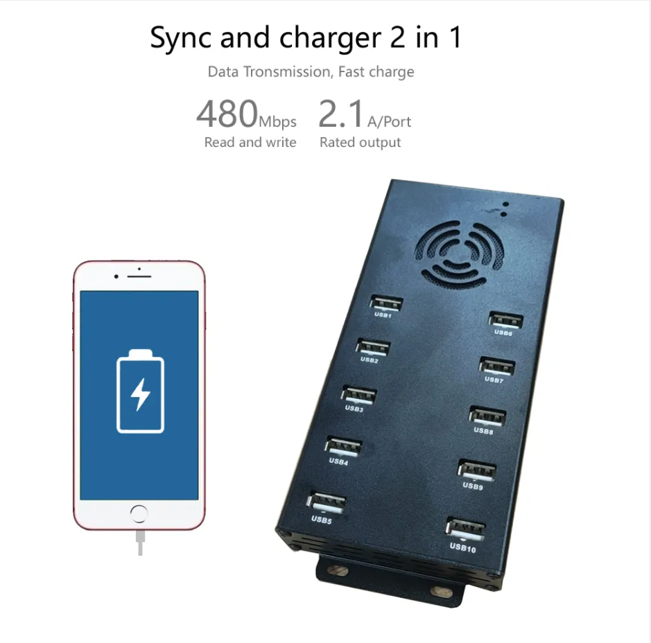 10 Poort USB 2.0 Hub met stroomadapter