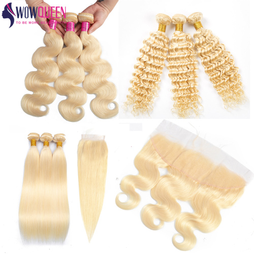 Wholesale double drawn unprocessed russian platinum virgin cuticle aligned honey blonde raw human hair 613 bundles