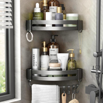 Gray Aluminum Bathroom Corner Shelf Triangle Storage Rack