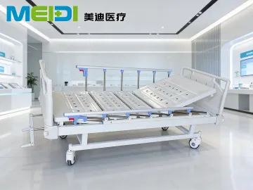 Manual Double Crank Hospital Bed with Large Frame Perforated Bed Board & 6 Position Guardrails