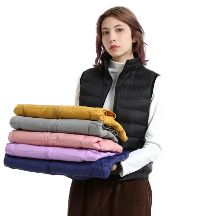 90% White Duck Velvet Spring/Autumn Sleeveless Vest with Short Stand-up Collar