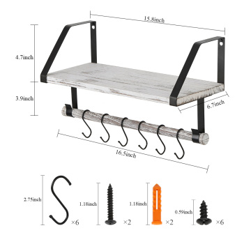 Rack d&#39;épices de cuisine murale avec 6 hooks amovibles