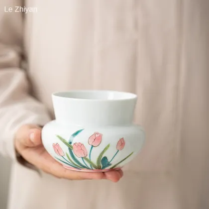 Hand-Painted Tulip Jianshui Ceramic Kung Fu Tea Set