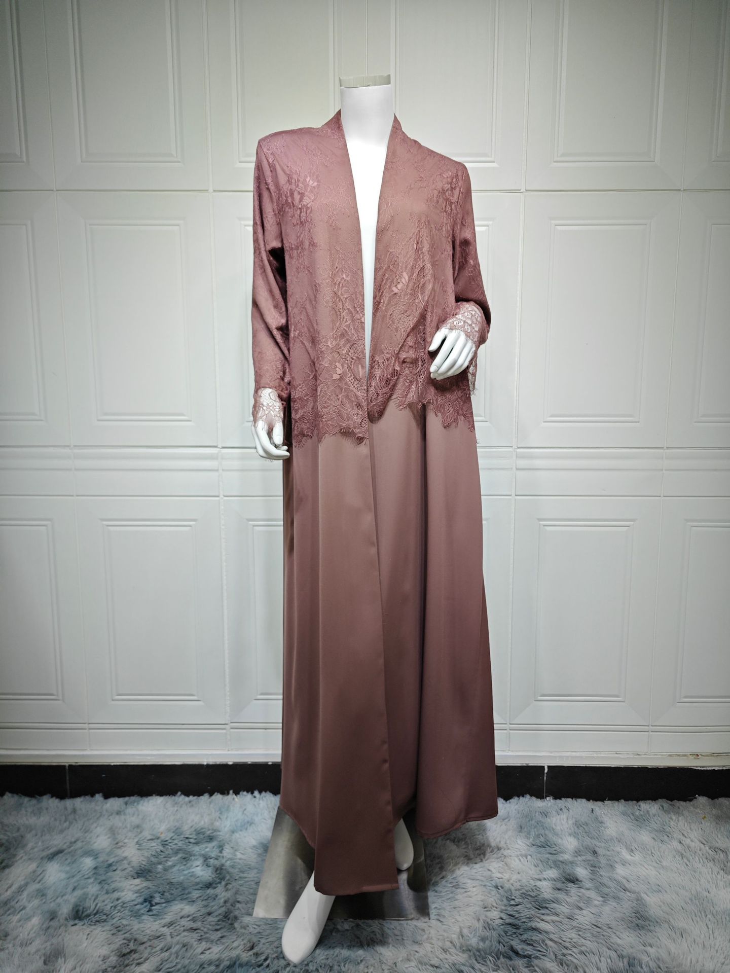 Elegant Lace Overlay Cardigan Open Abaya MQ261 (11)